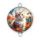 Connecteur Cabochon Argent - chat