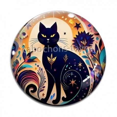 Cabochon Verre - chat noir