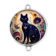Connecteur Cabochon Argent - chat noir