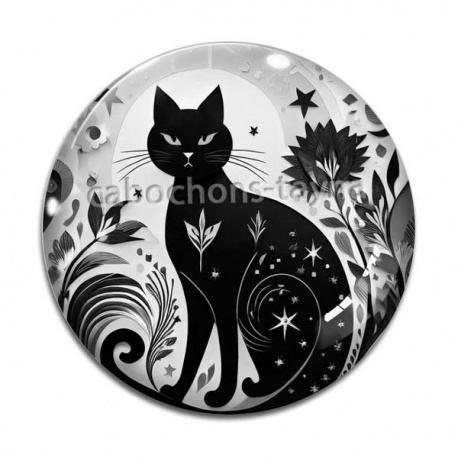 Cabochon Verre - chat noir