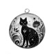 Pendentif Cabochon Argent - chat noir