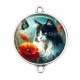 Connecteur Cabochon Argent - chat