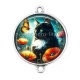 Connecteur Cabochon Argent - chat