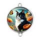 Connecteur Cabochon Argent - chat