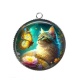 Pendentif Cabochon Argent - chat