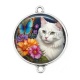 Connecteur Cabochon Argent - chat