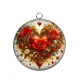 Pendentif Cabochon Argent - coeur coquelicot