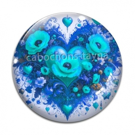 Cabochon Verre - coeur coquelicot