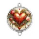 Connecteur Cabochon Argent - coeur avec rose
