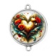 Connecteur Cabochon Argent - coeur coquelicot