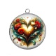 Pendentif Cabochon Argent - coeur coquelicot