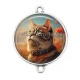Connecteur Cabochon Argent - chat