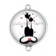 Connecteur Cabochon Argent - chat noir