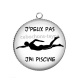 Pendentif Cabochon Argent - j'peux pas j'ai piscine