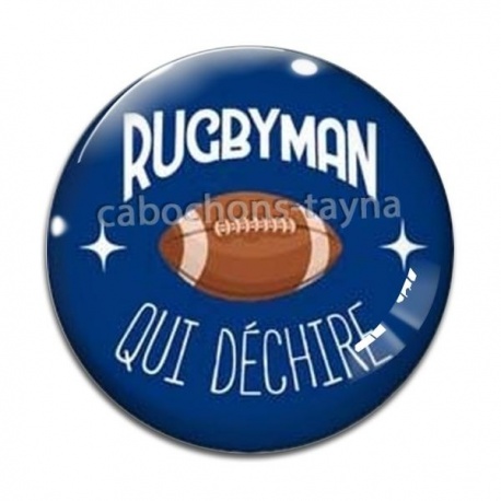 Cabochon Verre - rugbyman qui déchire