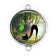 Connecteur Cabochon Argent - chat noir