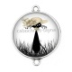 Connecteur Cabochon Argent - chat noir