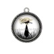 Pendentif Cabochon Argent - chat noir