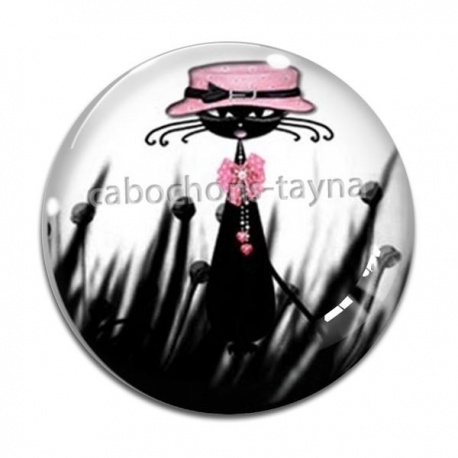 Cabochon Verre - chat noir