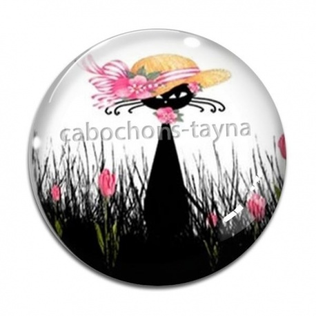 Cabochon Verre - chat noir