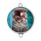Connecteur Cabochon Argent - chat