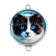 Connecteur Cabochon Argent - chat noir et blanc