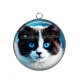 Pendentif Cabochon Argent - chat noir et blanc