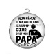 Pendentif Cabochon Argent - mon héros il n'a pas de cape il a un coeur c'est mon papa