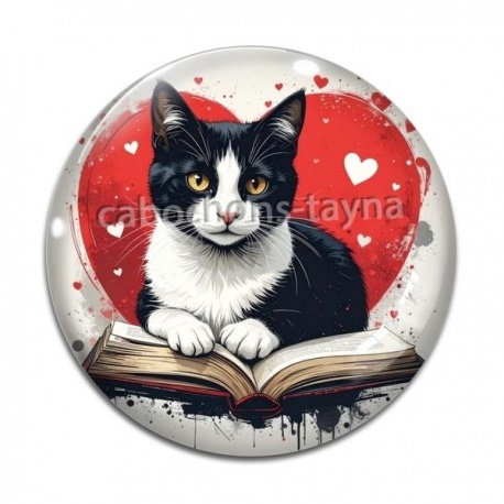 Cabochon Verre - chat livre
