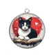 Pendentif Cabochon Argent - chat livre