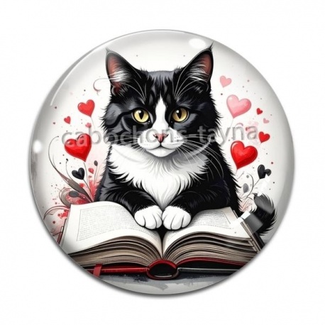 Cabochon Verre - chat livre