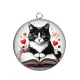 Pendentif Cabochon Argent - chat livre