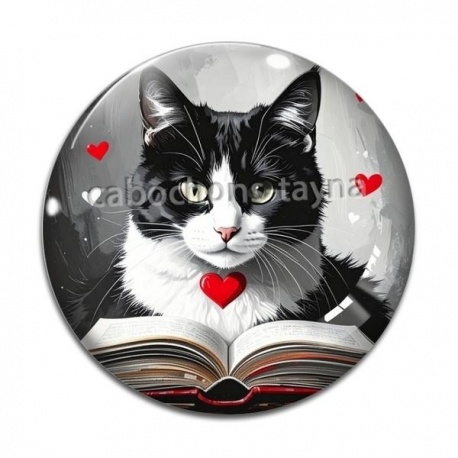 Cabochon Verre -  chat livre