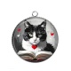 Pendentif Cabochon Argent -  chat livre