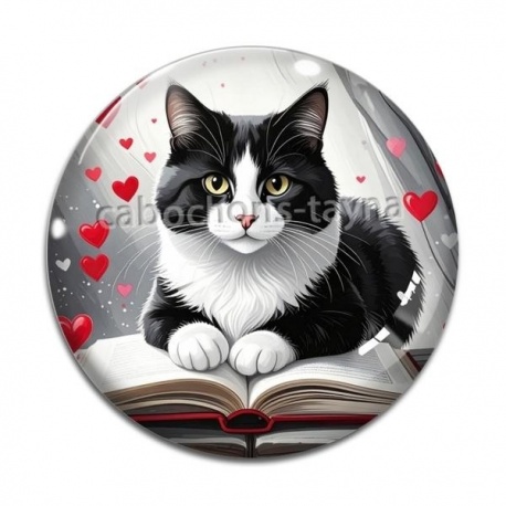 Cabochon Verre -  chat livre