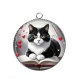 Pendentif Cabochon Argent -  chat livre