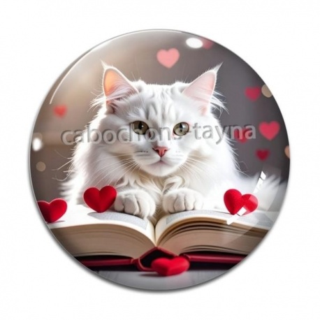 Cabochon Verre -  chat livre