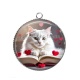 Pendentif Cabochon Argent -  chat livre