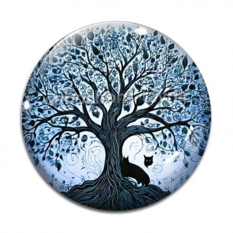 Cabochon Verre - arbre de vie chat
