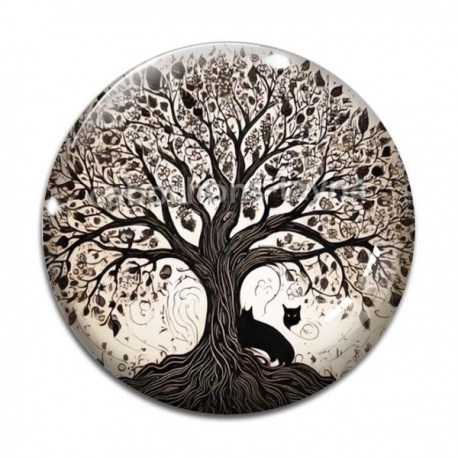 Cabochon Verre - arbre de vie chat