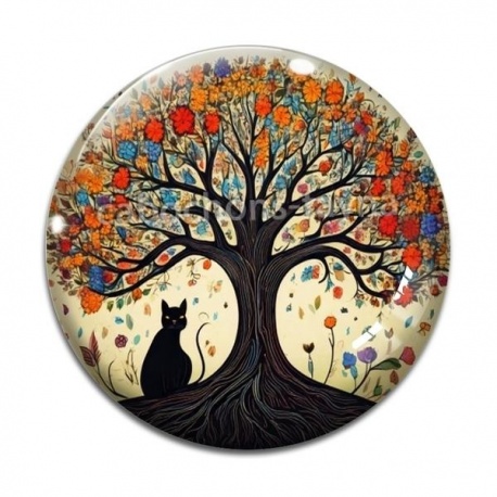 Cabochon Verre - arbre de vie chat