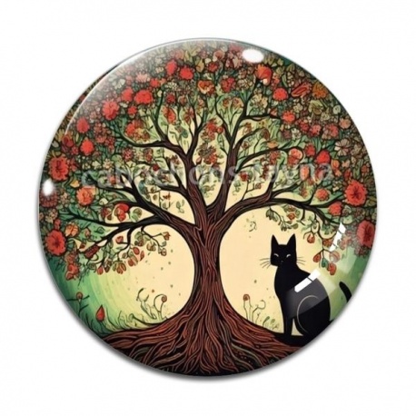 Cabochon Verre - arbre de vie chat