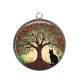 Pendentif Cabochon Argent - arbre de vie chat