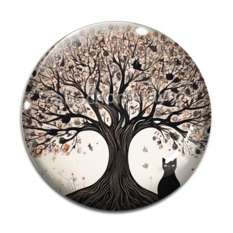 Cabochon Verre - arbre de vie chat