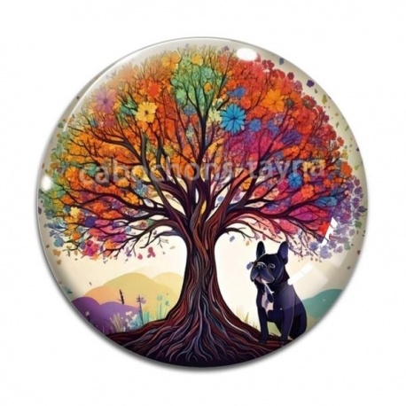 Cabochon Verre - arbre de vie chien