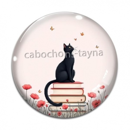 Cabochon Verre - chat coquelicot