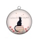 Pendentif Cabochon Argent - chat coquelicot