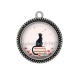 Pendentif Cabochon Argent - chat coquelicot