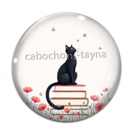 Cabochon Verre - chat coquelicot