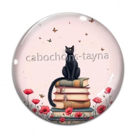 Cabochon Verre - chat coquelicot